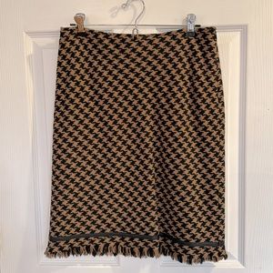 INC International Concepts camel and black herringbone wool skirt leather trim